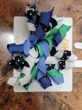 Gymboree Kids Ribbon Korker Hair Clips - Blue, Green, White, Black Polka Dot Nwt
